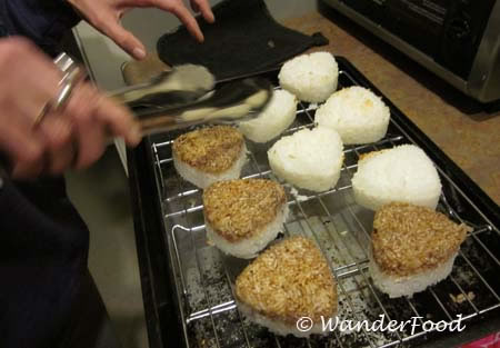 Onigiri dipped in soy sauce
