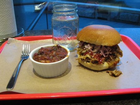 Pulled pork and baked beans at Pig BBQ Joint