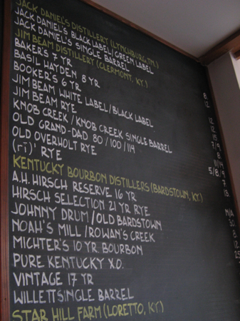 Bourbon list at Clyde Common, Portland, OR