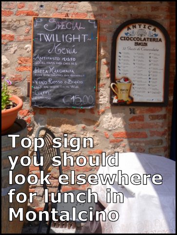 Twilight menu in Montalcino