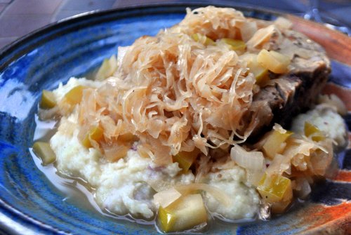 German pork chops with sauerkraut and apples