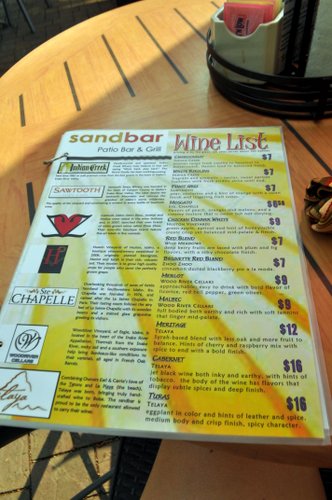 Sand Bar Wine Menu