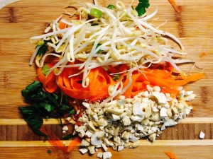 Carrots, beansprouts and basil