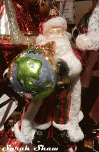 Christmas Ornament of Santa holding a Globe at Bronner's