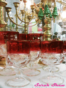 Cranberry glass goblets