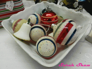 Vintage Christmas Ornaments in a bowl