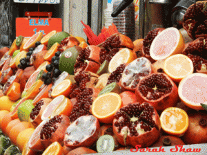 Fresh fruit on display at a juice stand