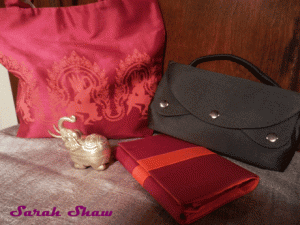 Silk bags and wallet with silver plated elephant from Artisans d'Angkor