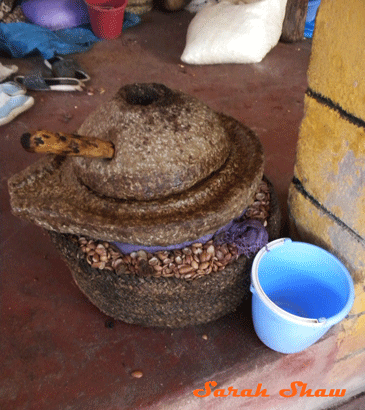 Stone rotary quern for grinding argan seeds