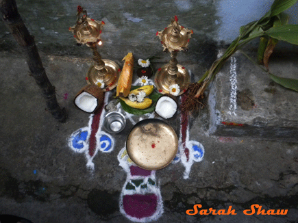A Pongal alter outside a home in Tamil Nadu. India