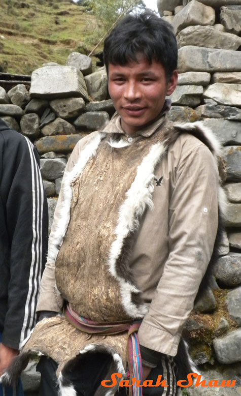 Yak jerkin on a Brokpa man