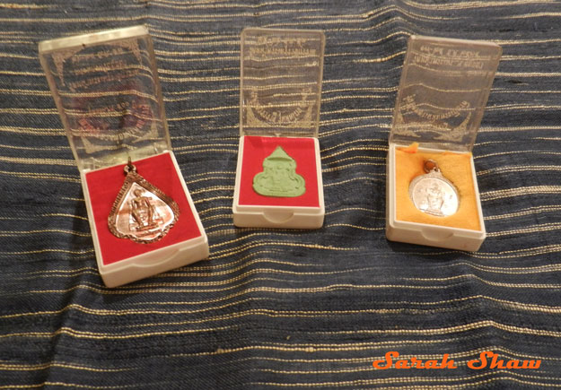 Amulets blessed by a monk in Ayutthaya, Thailand