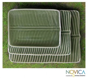 Ceramic Banana Leaf Plate set from Novica