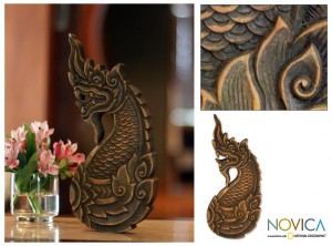 Naga sculpture of rain tree wood from Novica