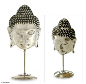 Silver Buddha Head with stand from Novica