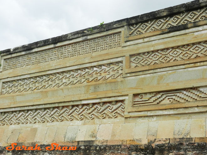 Decorative Zapotec fretwork on a wall at Mitla in Mexico