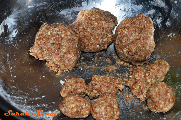 Evenly divide filling into 28 balls for the Gazelles' Horn Cookies from Morocco