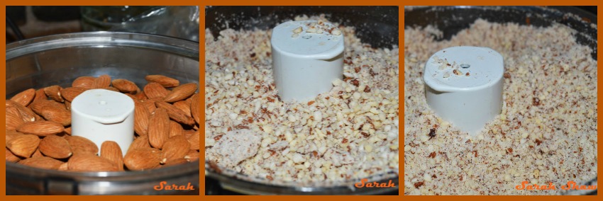 Grinding almonds for the filling of Gazells Horns Cookies from Morocco