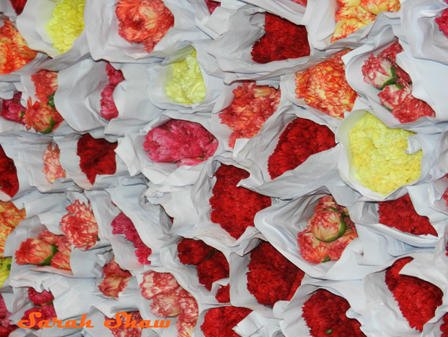 Bundles of carnations at the Hanoi Flower Market, Vietnam