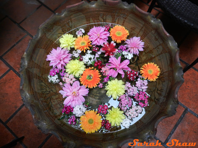 Floating flowers ar the Hanoi Cooking Centre in Vietnam