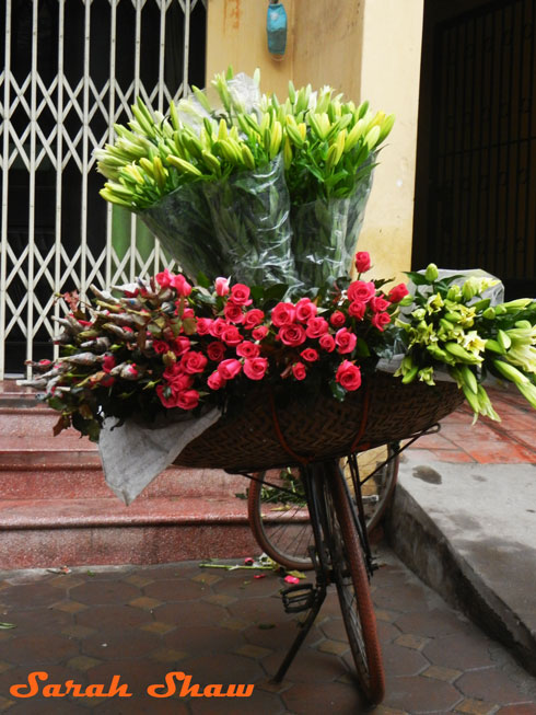 Bicycle flower vendor on the streets of Hanoi, Vietnam