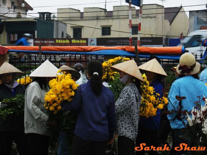 Women gossip at the Hanoi Flower Market, Vietnam