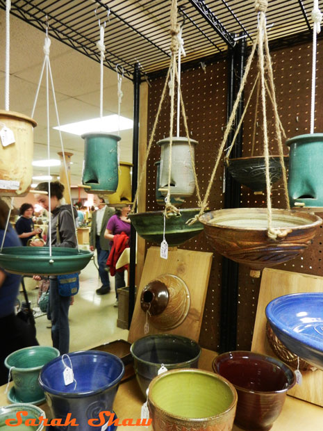 Pottery birdfeeders and birdbaths from the Greater Lansing Potters Guild