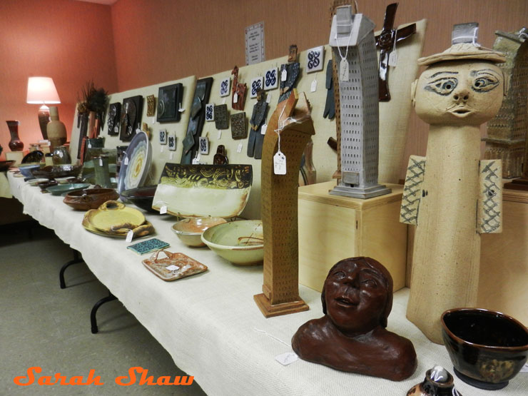 Ceramic sculptures and other finds at the Greater Lansing Potters Guild sale