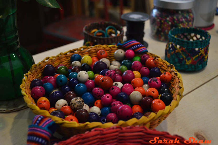 Tagua nuts can be made in beautiful beads and dyed many colors as pictured at Lady Mosquito