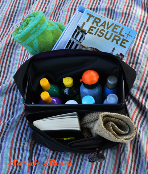 Toiletries packed for the beach