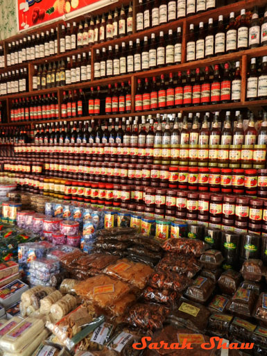 Jams and fruit wines are popular purchases at this stall at a Pyn Oo Lwin Market in Myanmar