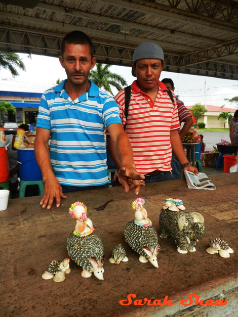 Selling seashells at the market set up between Costa Rica and Nicaragua 