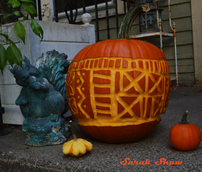 Mudcloth carved pumpkin