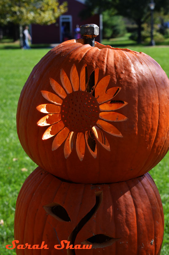 Sunflower carved pumpkin tower