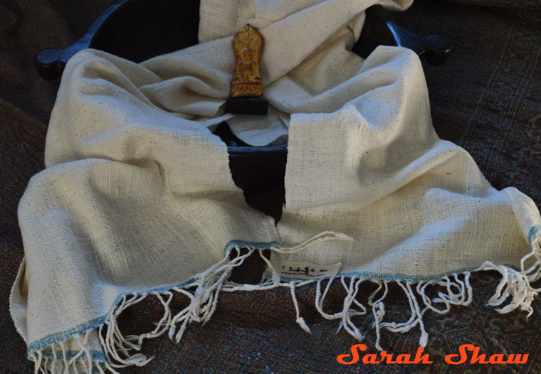 Natural and indigo colored scarf