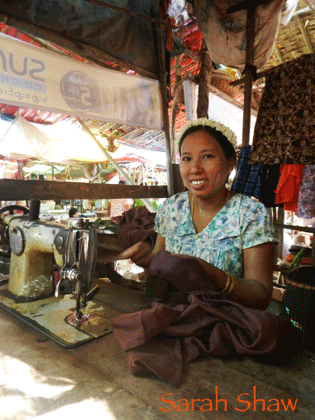Seamstress at a market in Bagan, Myanmar