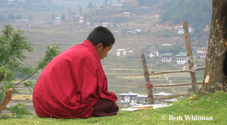 Monk in Prayer near Punakha