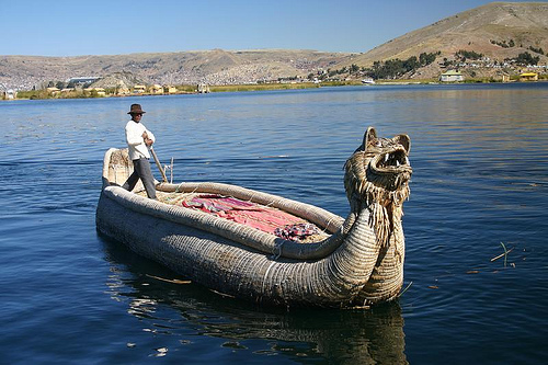 Reed boat on Lake Titicaca