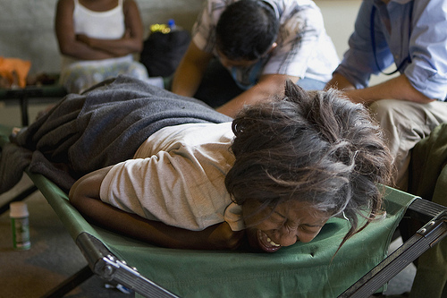 Haiti woman on stretcher