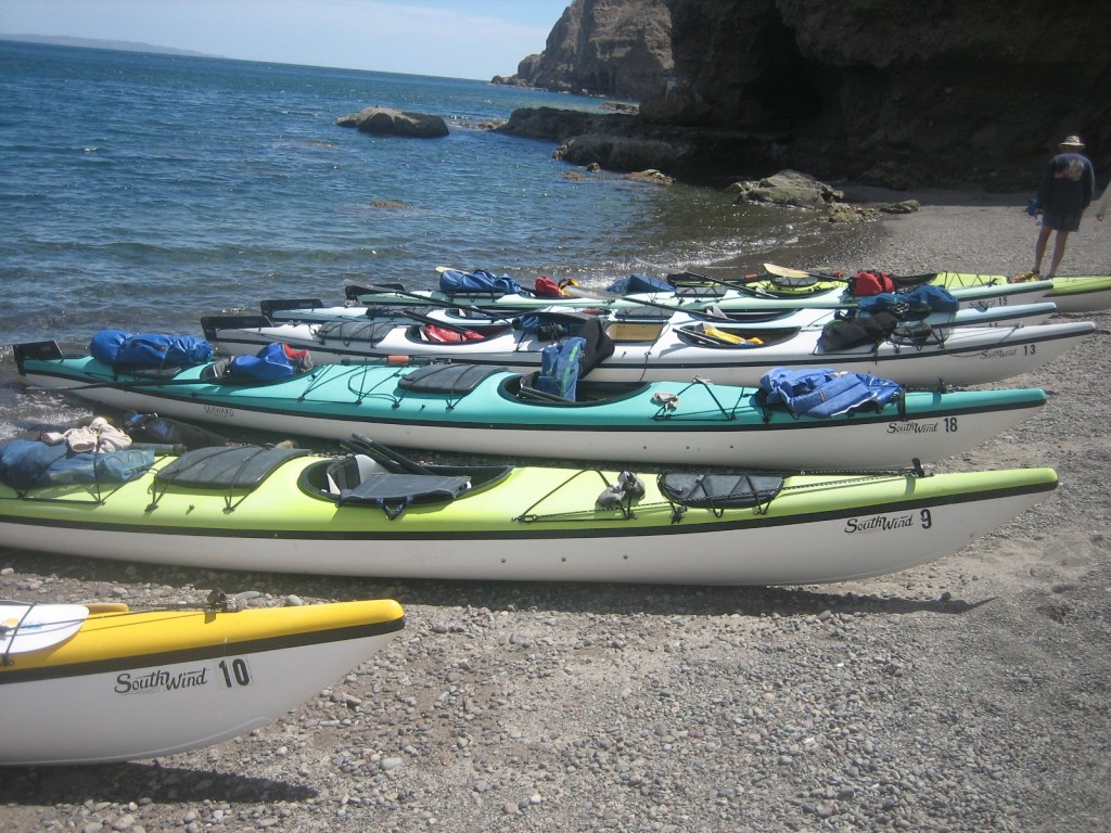 Kayaks on shore
