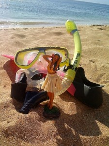 snorkel and hula girl