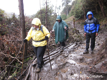 Eastern Bhutan trek - trekking through mud