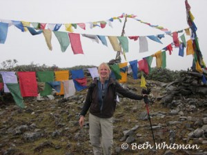 Beth Whitman at pass during Merak & Sakten trek in Eastern Bhutan