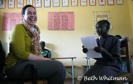 Debbie doing interview at Zambia library