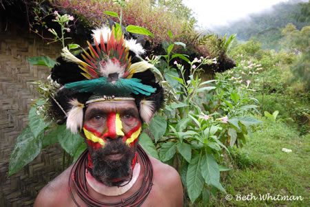 Huli Wigman at Hut in Tari, Papua New Guinea