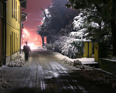 Woman walking in snow