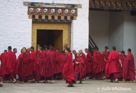 Monks in Punakha dzong Bhutan