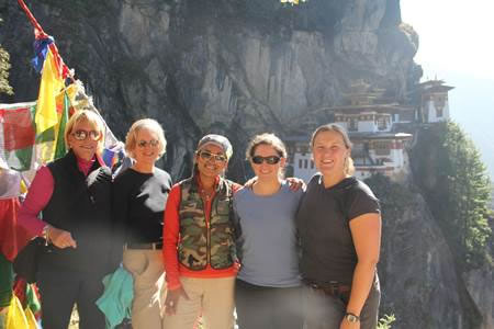 women's group at tiger's nest in bhutan
