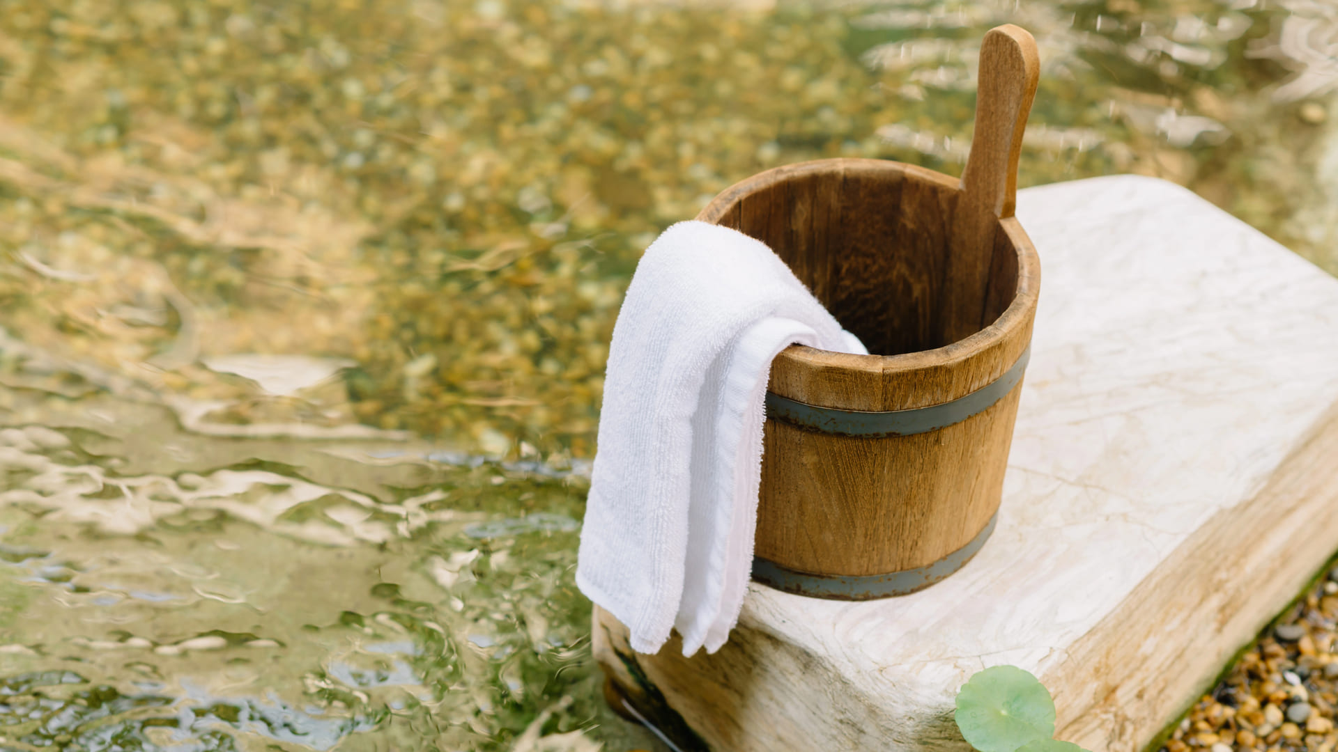 Wooden bucket in onsen