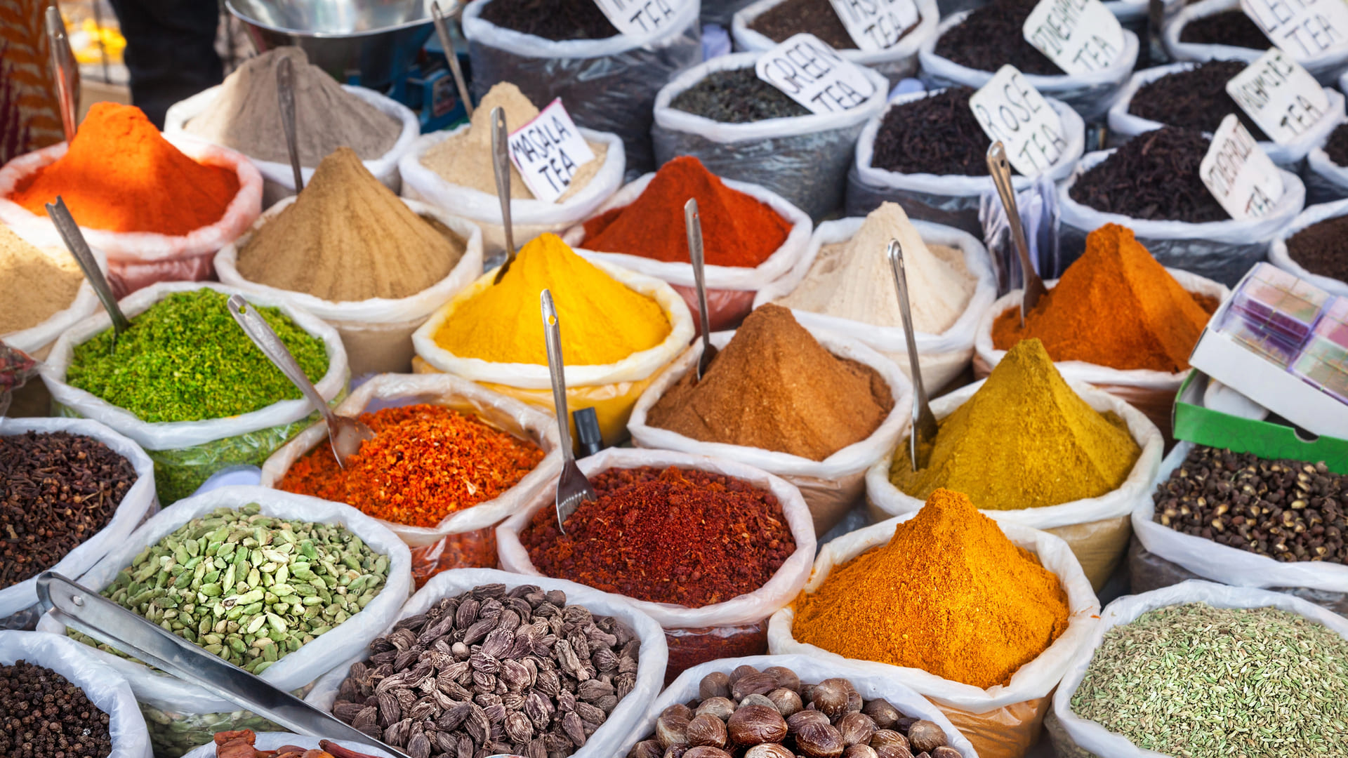 Indian colorful spices and tea